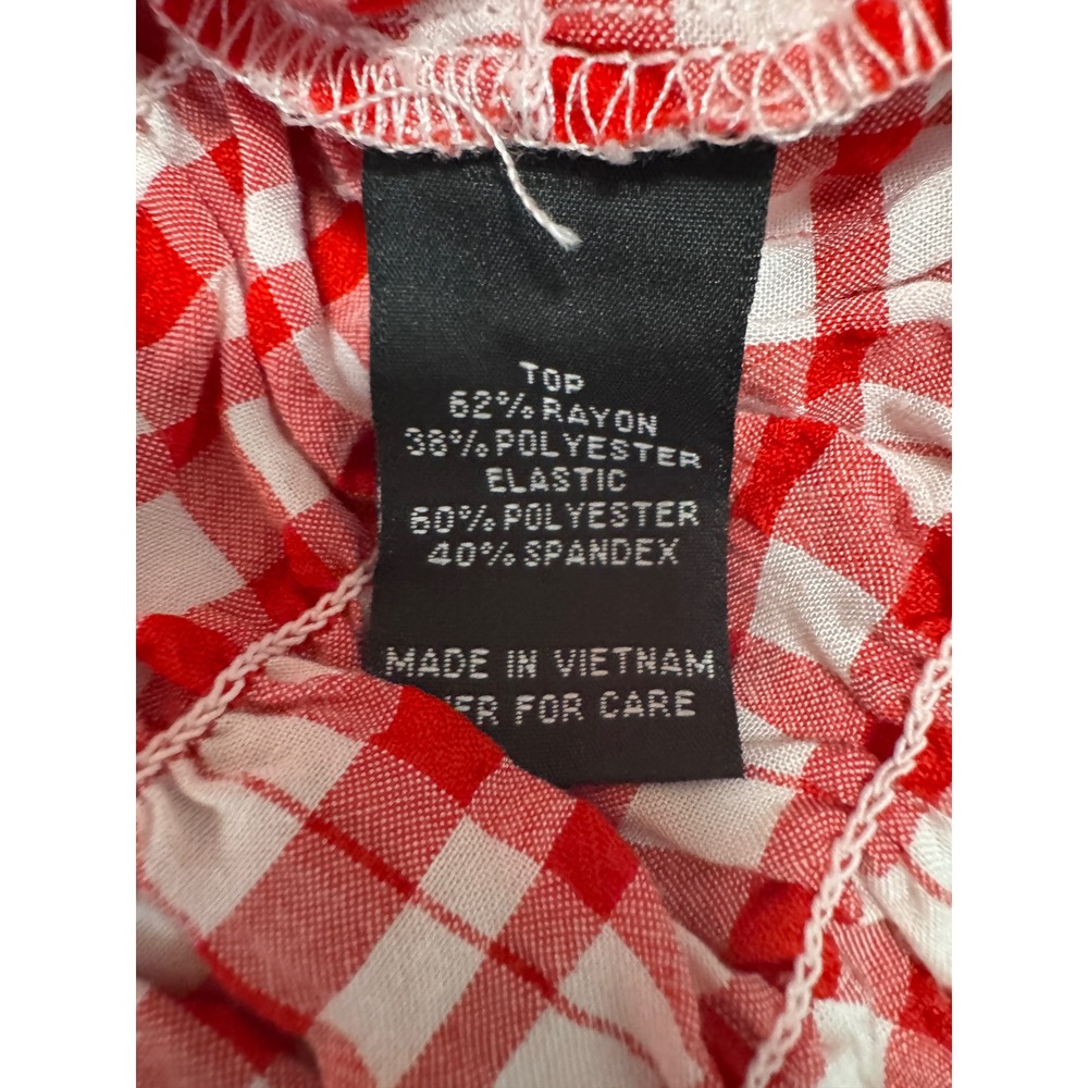 B-Wear Red Gingham Smocked Crop Top Short Sleeve Ruffle Blouse Large - Picture 5 of 6